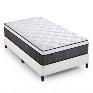 Zinus Single White Fabric Bed Base & Pocket Spring Mattress Set, Support iCoil Eurotop