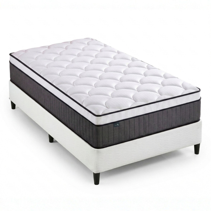 Zinus Single Package Set - Fabric Bed Base & Support iCoil Pocket Spring Eurotop Mattress Set – White