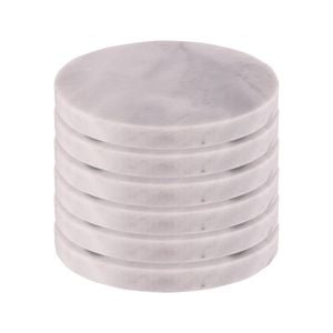 Argon Tableware 10cm Marble Coasters - Set Of 6 White Round Drink Dining Table Drinks Coaster Reusable Drinking Glass Mats