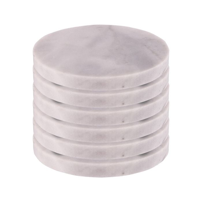 Argon Tableware 10cm Marble Coasters - Set Of 6 White Round Drink Dining Table Drinks Coaster Reusable Drinking Glass Mats