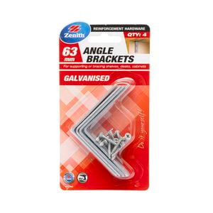 Zenith 63mm Galvanised Angle Bracket - 4 Pack