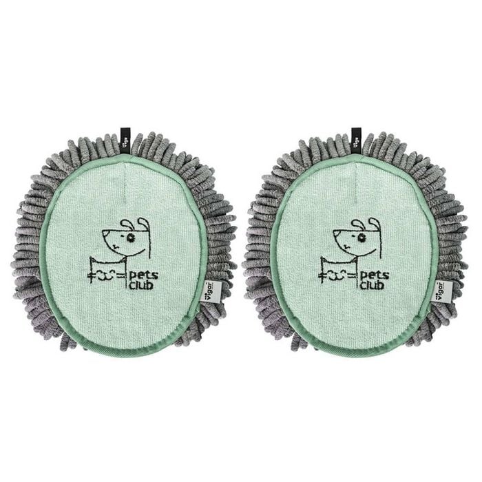2PK Vigar Pets Club Microfibre Cat/Dog Grooming Oval Mitt Green/Grey