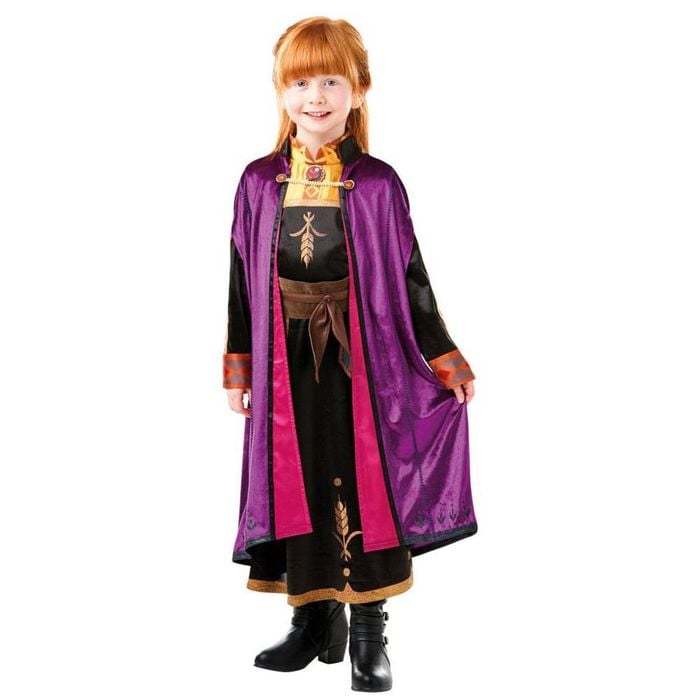 Anna Frozen 2 Deluxe Costume Child Disney Dress Cloak Brooch Purple Colour, 3-5-YRS