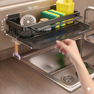 Kitchen Bathroom Shower Laundry Tap Caddy Shelf Organiser Rack Storage Holder Black - Black