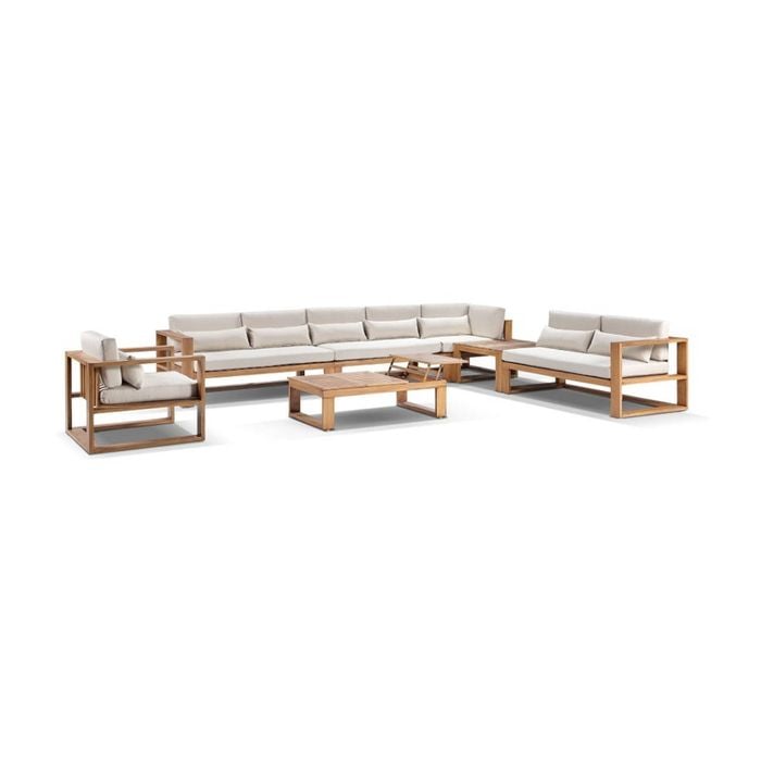 Santorini Package D Outdoor Aluminium Corner Modular Lounge In Teak Look Finish