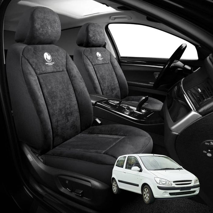 Australian Goose Edition Front Seat Covers for Hyundai Getz 2002 - 2011 (TB) - Suede, Universal Fit - Black