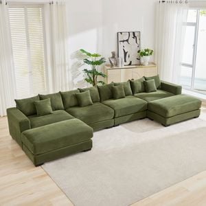 Homfurn 421cm Oversized 4 Seater Modular Sofa with Chaise, Corduroy Large Sectional Couches with 2 Footstools