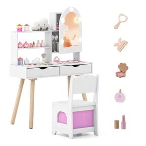 Costway Kid Makeup Vanity Desk Set Dressing Table & Chair White