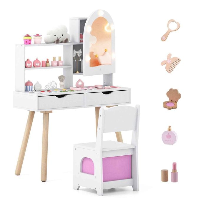 Costway Kid Makeup Vanity Desk Set Dressing Table & Chair White