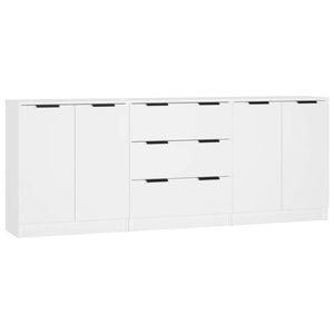 vidaXL Sideboards 3 Piece White Cupboard Home Organiser Drawer
