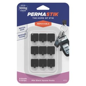 Permastik 300g Small Matte Black Square Hooks - 9 Pack