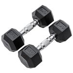 METEOR 6kg Pair Rubber Hex Dumbbells
