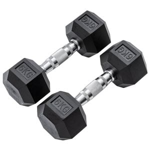 METEOR 6kg Pair Rubber Hex Dumbbells