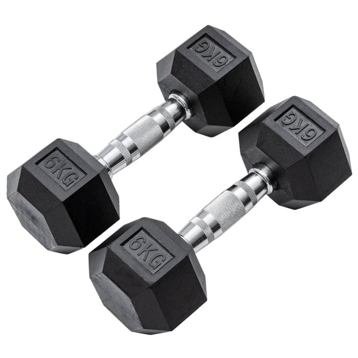 METEOR 6kg Pair Rubber Hex Dumbbells