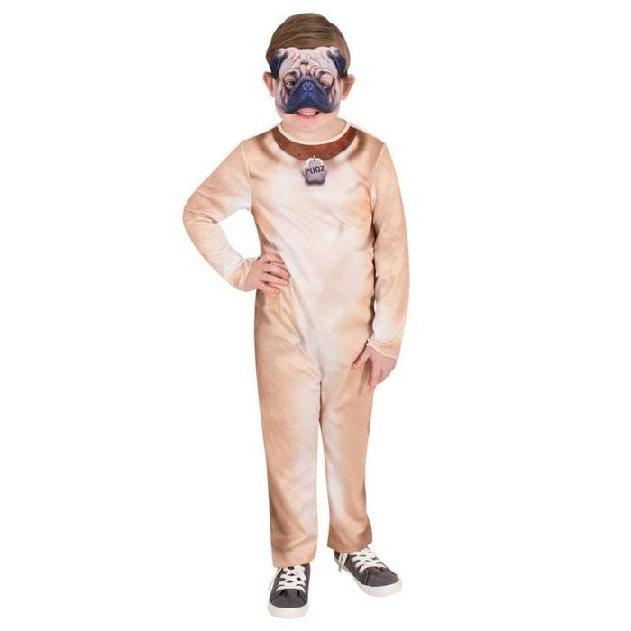 Pug Dog Halloween Costume Child Animal Book Week Jumpsuit with Mask and Tail, 3-5 Years