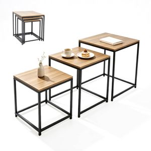 Alston Nesting Coffee Table Set of 3 Square Stackable Side Table with Wooden Top and Metal Frame