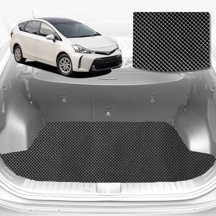 6D Diamond Car Boot Mat for Toyota Prius V ZW402012-2021-(3rd Row seats up/7 seater)-Cargo Mat-Black-Outback GT