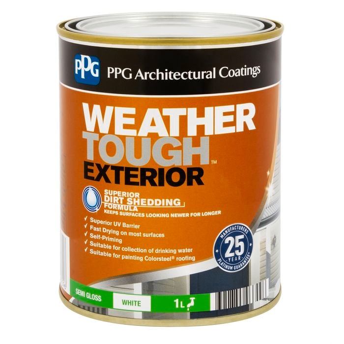 PPG Paints 1L White Semi Gloss Weather Tough Exterior Paint