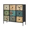 Oikiture 9 Chest of Drawers Fabric Storage Cabinet Retro Dresser Vintage Lowboy