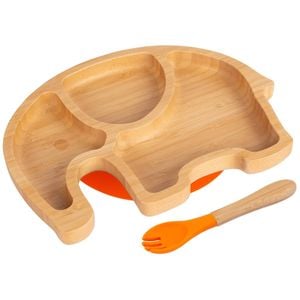 Tiny Dining Bamboo Elephant Baby Weaning Plate & Fork Set