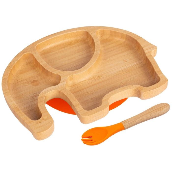 Tiny Dining Bamboo Elephant Baby Weaning Plate & Fork Set