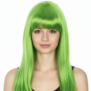 LONG WIG Straight Party Hair Costume Fringe Cosplay Fancy Dress 70cm Wos Green 22460