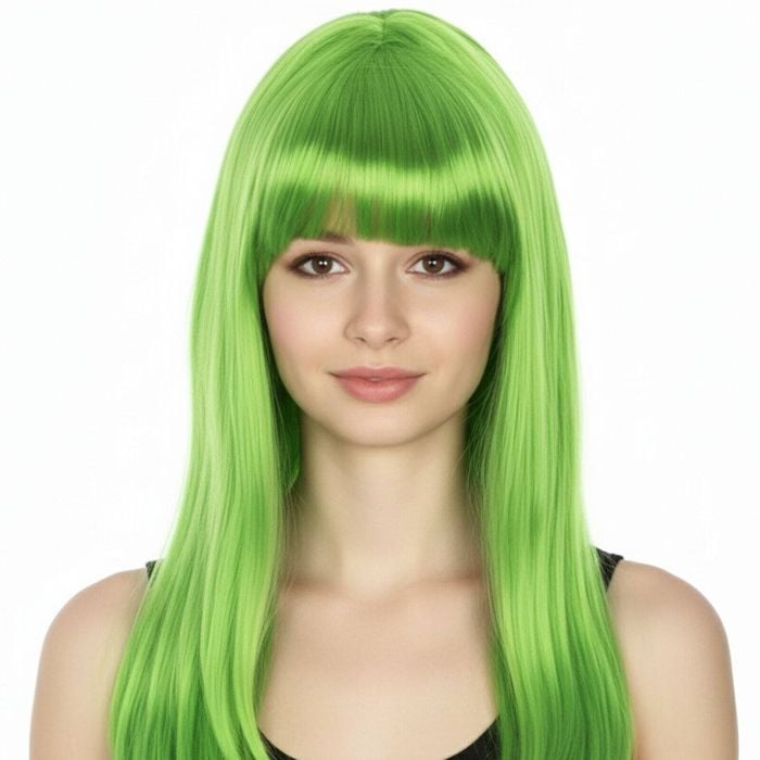 LONG WIG Straight Party Hair Costume Fringe Cosplay Fancy Dress 70cm Wos Green 22460