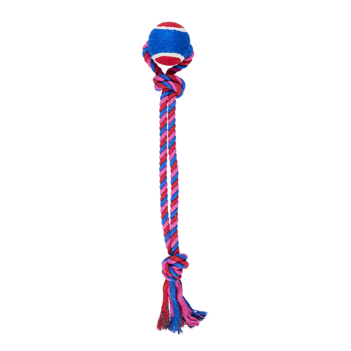 Happy Tails Pink And Blue Ball Rope Toy