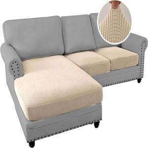 Smarcute L-shaped Sectional Sofa Covers Couch Lounge Cushion Cover (seat Only: 1 Chaise + 2 Seat Cover, Natural)