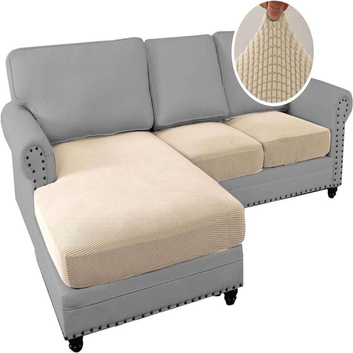 Smarcute L-shaped Sectional Sofa Covers Couch Lounge Cushion Cover (seat Only: 1 Chaise + 2 Seat Cover, Natural)