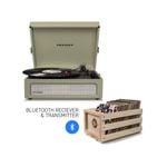 Crosley Voyager Bluetooth Portable Turntable - Sage+ Bundled Record Storage Crate