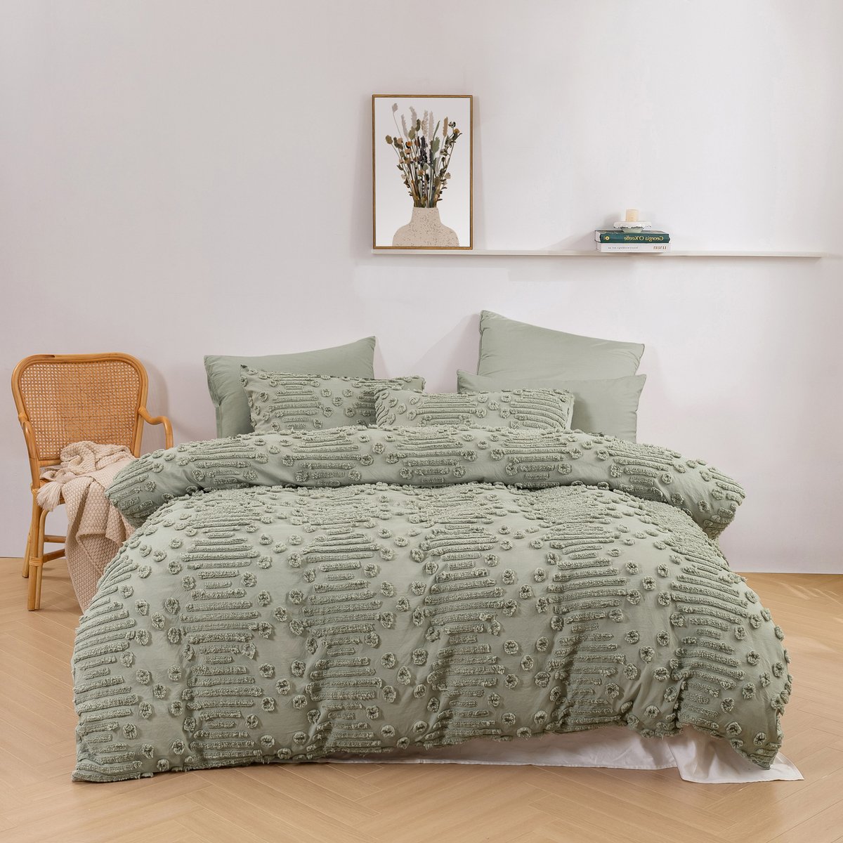 Dreamaker Fletcher Ultrafine Tufted Chenille Quilt Cover Set Sage Queen