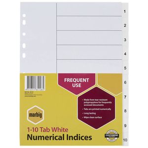 Marbig Numerical Indices & Dividers A4 (White) (1-10 Tab)