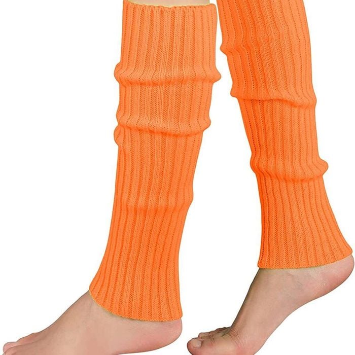 Pair of Wos Leg Warmers Disco Winter Knit Dance Party Crochet Legging Socks Costume Orange