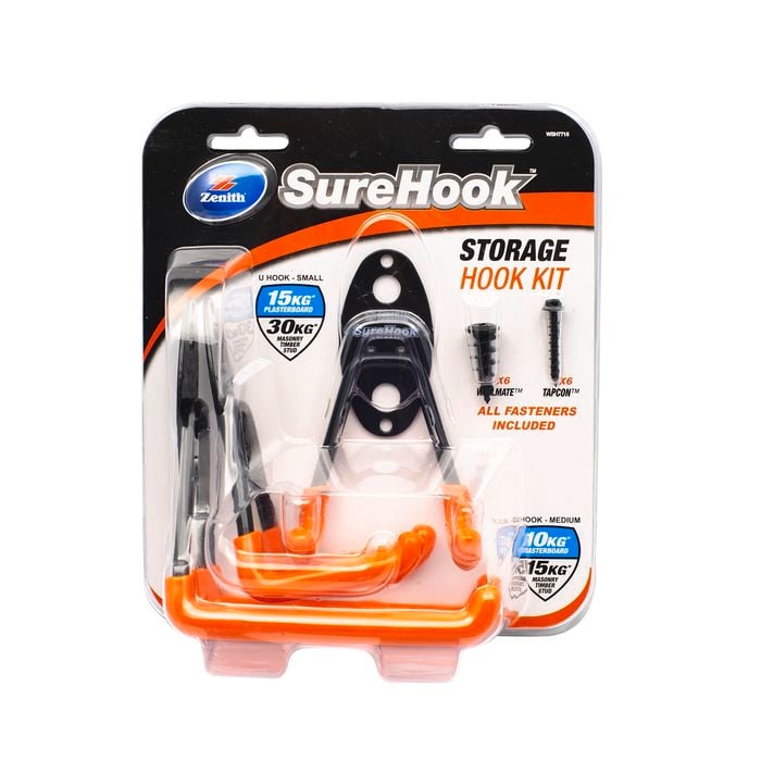 Zenith 10 / 30kg Black SureHook Small And Medium Storage Hook Kit - 3 Pack