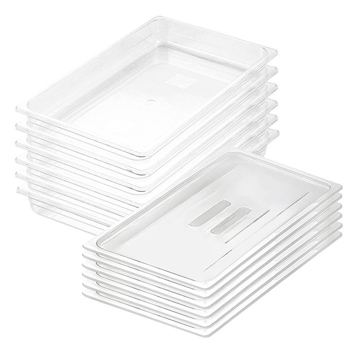 SOGA 1/1 GN Polycarbonate Food Pan 65mm Clear 6 Pack with Lids