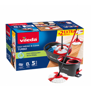 Vileda Easy Wring & Clean Turbo Mop & Bucket System - With 2 Bonus Refills 