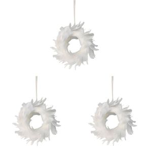 3PK Urban Elegant Feather Wreath Hanging Decoration 14cm White/Gold
