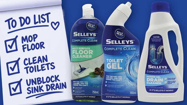 Three different Selleys cleaning products next to a to do list.