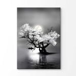 Amazing Night View of Tree on Lake with Full Moon Print 100% Australian Made 120x90cm (Stretched Canvas)