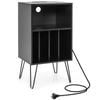 Costway Record Player Stand W/charging Station Side Table Black