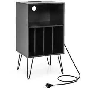 Costway Record Player Stand W/charging Station Side Table Black