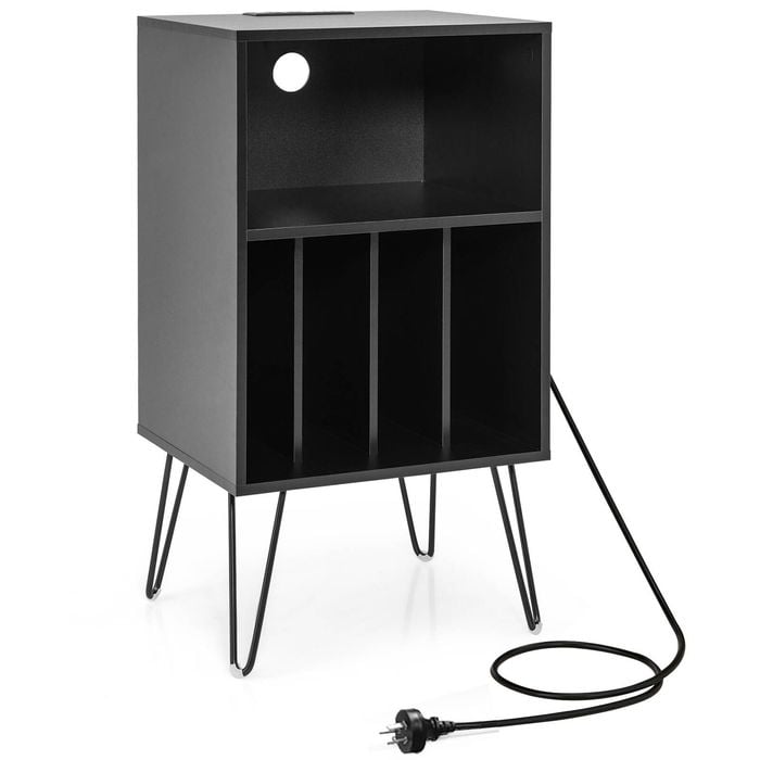 Costway Record Player Stand W/charging Station Side Table Black