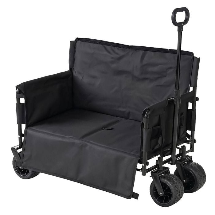 OUTDOOR360 2-in-1 Black Foldable Camping Wagon with Seat Mode Max 200kg, 107cm