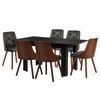 Oikiture 7PCS Dining set 160cm Extendable Dining Table with Dining Chairs PU Leather Black
