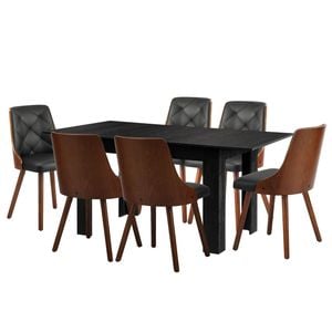 Oikiture 7PCS Dining set 160cm Extendable Dining Table with Dining Chairs PU Leather Black
