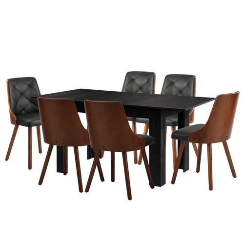 Oikiture 7PCS Dining set 160cm Extendable Dining Table with Dining