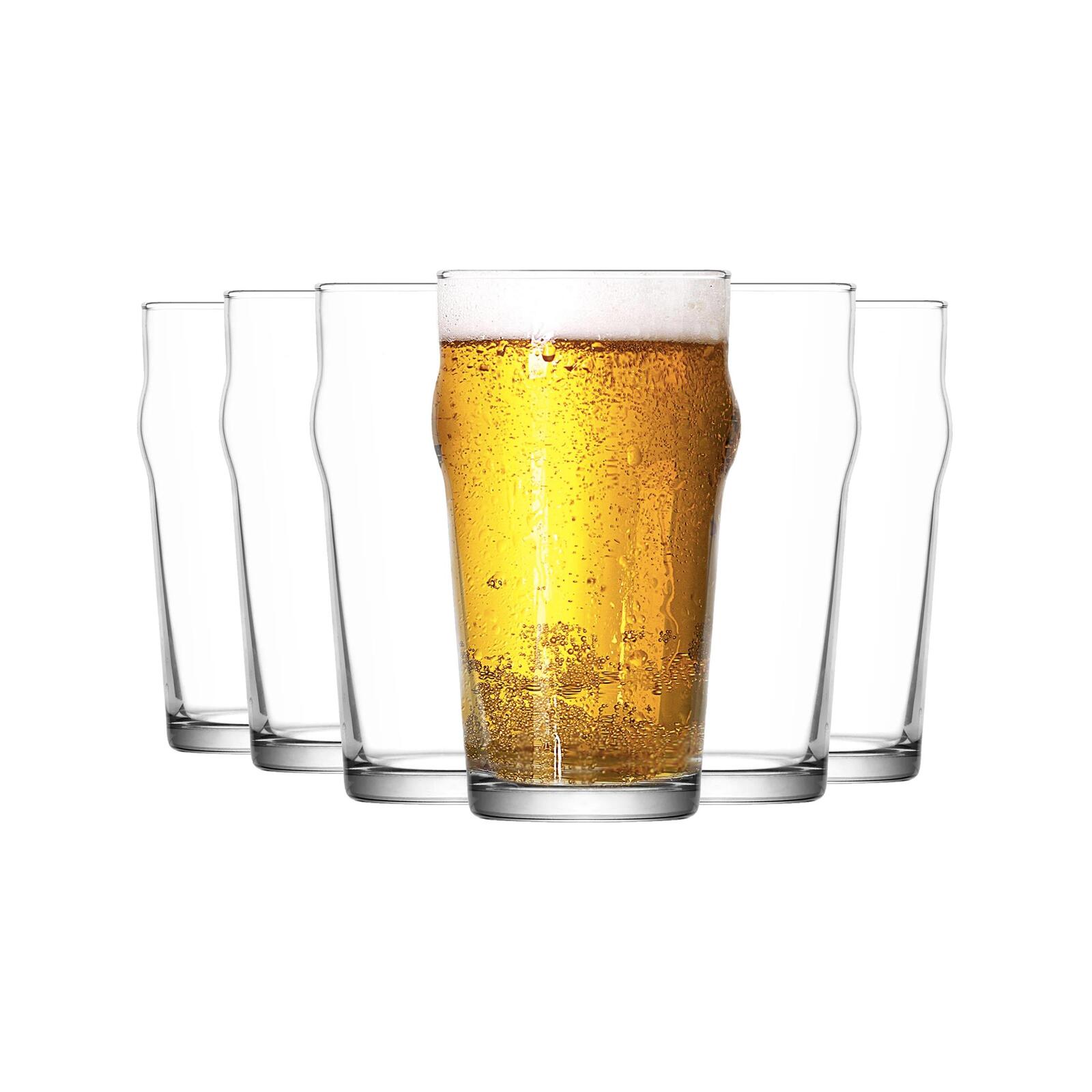 LAV Noniq Beer Glasses - 570ml - Pack of 6 Ridged No Nick Classic Pint Glasses Pub Glasses