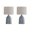Tsai Bloom Table Lamp Set Of 2, Handmade Ceramic With Linen Shade – Duck Egg