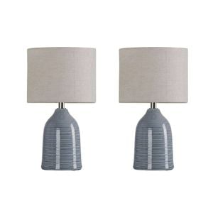 Tsai Bloom Table Lamp Set Of 2, Handmade Ceramic With Linen Shade – Duck Egg